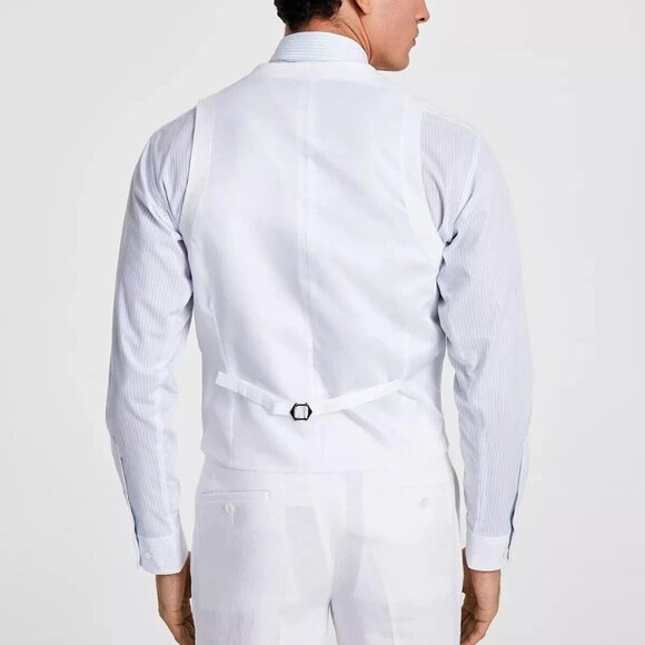 Bar III Mens Slim fit Button-Up Suit Vest Size Medium White 100%Linen E091425 - Picture 4 of 10
